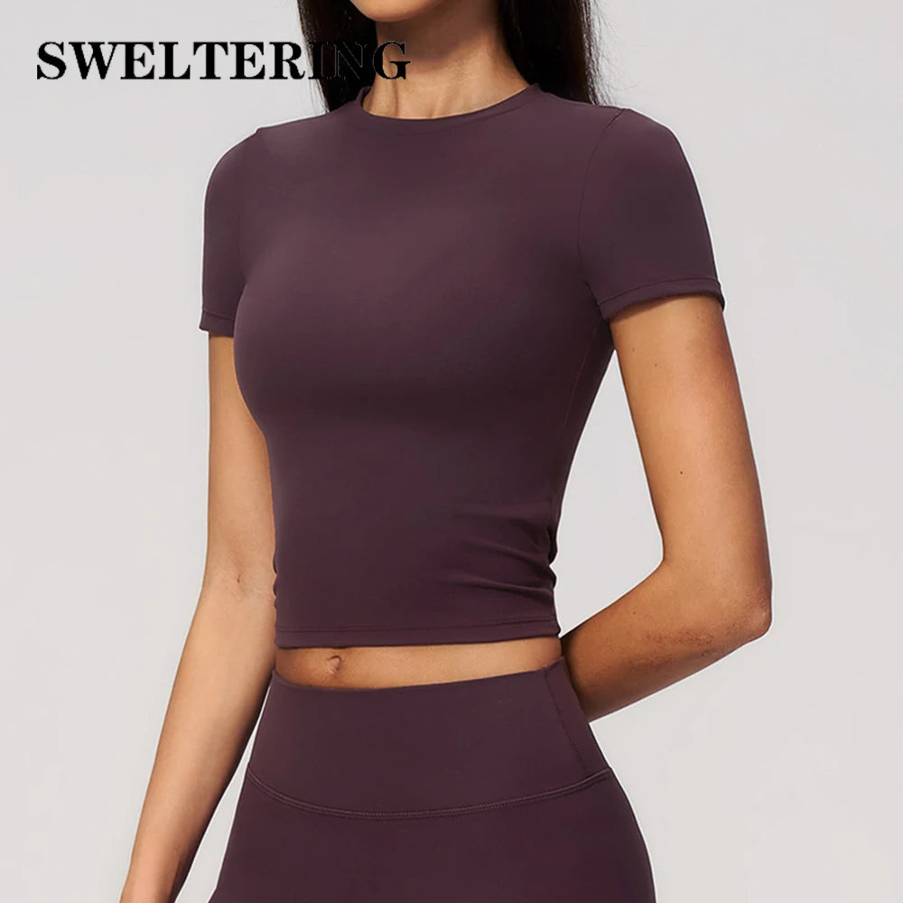 Yoga Short Sleeve Summer Breathable Sports T-Shirt Running Fitness Shirts Round Neck GYM Workout Shirts Female Slim Yoga T-Shirt